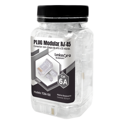 TC6A-100 - Plug RJ45 / Cat6A / 100 piezas / Chapado oro 30 micras / 10GBASE-T / TIA-568B.2