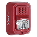 P2RL-SP - Sirena con estroboscopio / 2 hilos / 12-24 Vcd / candela 15 a 185 seleccionable / rojo con leyenda FUEGO / Serie L