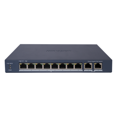 DS-3E1510P-EI - Switch PoE+ Administrable / 8 Puertos Gigabit PoE+ / 2 Puertos Uplink Gigabit / PoE Extendido 300 m (984.3 ft) / 110 W / Gestión en Nube