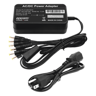 PLK12DC6CH - Fuente de Poder / 6 Salidas Jack Macho / 12 Vcc / 6 A / Entrada 100-240 VCA / 72 W / 117x62x34 mm (0.38x0.20x0.11 ft)