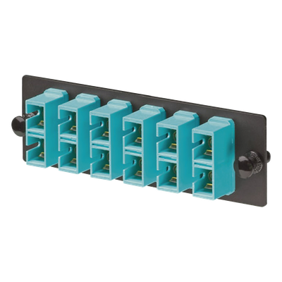 FAP6WAQDSCZ - Placa Acopladora de Fibra Óptica / 6 Conectores SC Duplex (12 Fibras) / Multimodo OM3/OM4 / Color Aqua / Alta Densidad