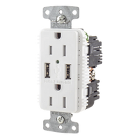 HUB-USB-15A-5W - Contacto Dúplex con USB / 15A / 125V / 2P 3H / NEMA 5-15R / 14-10 AWG / Blanco