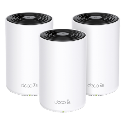 DECO-XE75PRO-3PACK - Sistema Mesh Wi-Fi 6E / Triple Banda AXE5400 / Cobertura Completa 3 Unidades / 1 Puerto 2.5G + 2 Puertos 1G / 4 Antenas MU-MIMO 2x2 / Administración App