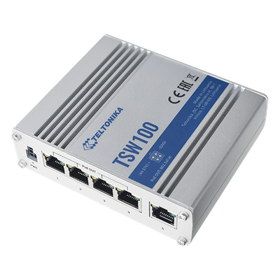 TSW100 - Switch Industrial No-Administrable / 5 Puertos Gigabit / 4 Puertos PoE+ 802.3af/at / 120W Total / -40°C a 75°C / Riel DIN / 115x32x95 mm (4.5x1.3x3.7 in)