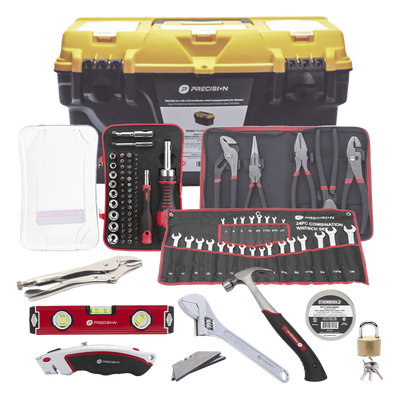 TOOL-SET-004 - Juego de Herramientas Multitareas / Caja 44x26x23 cm / 24 Llaves Combinadas / Martillo 16 oz / 65 Puntas Intercambiables