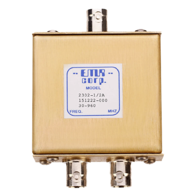 2302-1/2A - Divisor de Potencia EMR de 2 Vías, 30-960 MHz, 0.5 Watt, Conectores BNC Hembra.