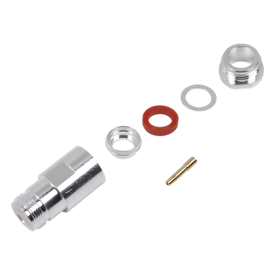 RFN-1024-1SI - Conector Coaxial N Hembra / Rosca / Para Cables LMR-400 y RG8/U / Cuerpo Bronce Plateado / Contacto Oro / Aislante Teflón