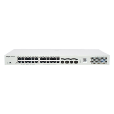 RG-NBS3100-24GT4SFP-P-V2 - Switch Administrable L2 PoE+ / 24 Puertos Gigabit / 4 SFP Uplink 1G / 370W / Capacidad 56 Gbps / Protección 6 kV / 1U Rack