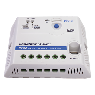 LS-3024-EU - Controlador Solar PWM / 12/24 VDC Auto / 30 A Carga-Descarga / USB 5V 2A / Positivo Común / IP20
