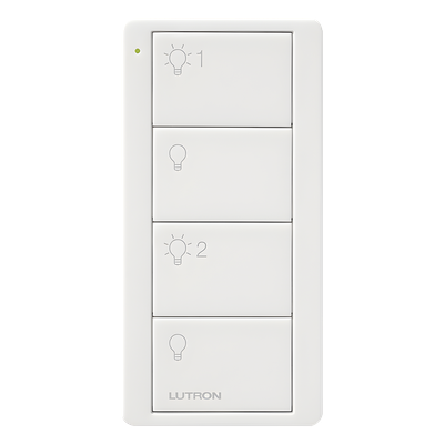 PJ24BGWHL21 - Control inalámbrico Pico / 4 botones: encendido y apagado de 2 grupos / RF Clear Connect 431-437 MHz / alcance 9 m / batería CR2032 10 años / Caseta, RadioRA
