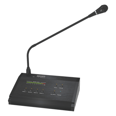 SF-4012 - Micrófono de Voceo / 4 Zonas / Comunicación 1 km (3280.8 ft) / Conexión RJ45 / Medidor de Nivel 10 Segmentos / Alimentación 24V DC