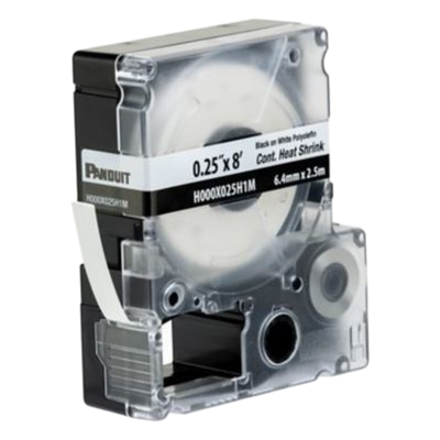H000X025H1M - Casete de Etiquetas / Tubo Termocontráctil / 6.4 mm (0.25 in) Ancho / 2.4 m (7.87 ft) Largo / Calibre 22-18 AWG / Poliolefina Blanca