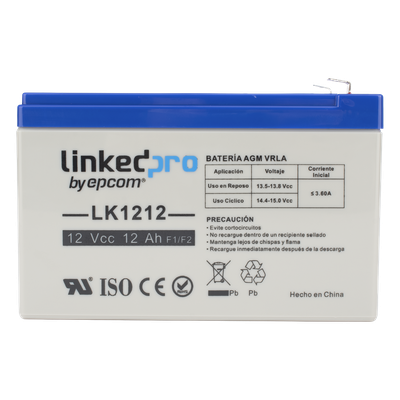 LK1212 - Batería de Respaldo AGM-VRLA / 12 V / 12 Ah / Vida Útil 5 Años / Terminales F1 con Adaptador F2