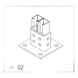 ANC-HN02 - Base Cuadrada / Acero Resistente / 4 Perforaciones / Perfil Doble / Acabado Anticorrosivo