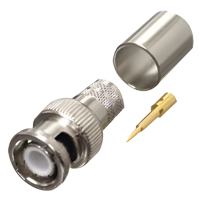 RFB-1106-I - Conector Coaxial BNC Macho / Anillo Plegable / Bronce Niquelado / Contacto Oro / Teflón / RG-8/U, LMR-400, CNT-400, 9913