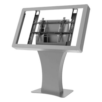 KILH555-S - Kiosko Landscape Indoor / Soporte Pantallas 43"-55" / Diseño Hourglass / Base Plana Rectangular / Supresor 6 Salidas UL / Bandeja Interna / Acabado Powder Coat