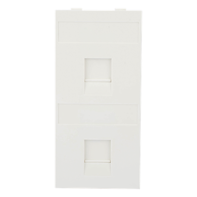 SM-FP-2-KEY - Placa Plana de Voz y Datos / Guardapolvo Integrado / 2 Puertos Keystone / Perfil 5 mm / 108 × 52 mm / 4.25 × 2.05 pulgadas / Color Blanco