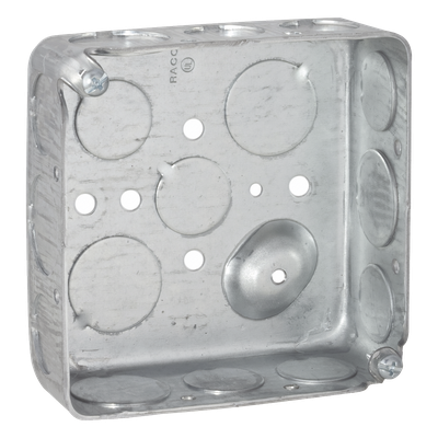 HUB-192 - Caja Cuadrada Eléctrica / 4 x 4 in / Profundidad 1.563 in / Capacidad 21 in³ / 17 Entradas Conduit / Acero Galvanizado Troquelado