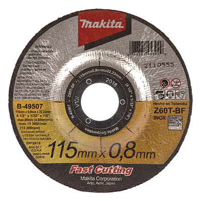 B49507 - Disco de Corte / 4 1/2 pulgadas / Acero Inoxidable y Acero / Eje 7/8 pulgadas / Corte Rápido