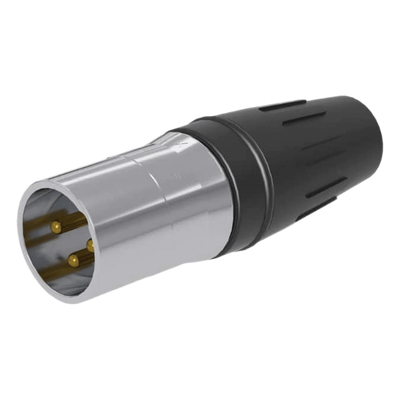 SCHM3 - Conector XLR Macho / 3 Núcleos / Acero Inoxidable / Contactos Oro / 20 A / 250 V CA / Identificación por Color