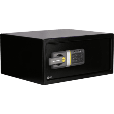 MX86977 - Caja Fuerte Electrónica Residencial / Código 3-8 Dígitos / Llave de Emergencia / Puerta Acero Reforzado 2 Bulones / Bloqueo 5 Minutos / Alimentación 4 Pilas AA / LED Estado