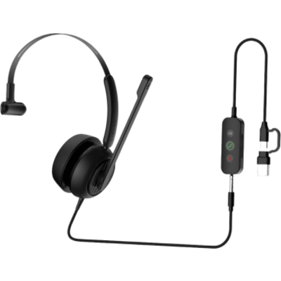 DH311U-MS - Auricular Diadema / USB-C / USB-A / 3.5 mm / Cancelación AI / Drivers 40 mm / Dynamic EQ / 118 g / -10 °C a +50 °C
