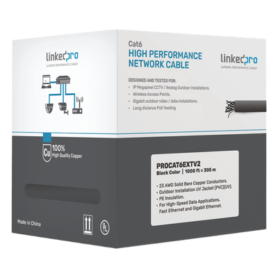 PRO-CAT-6-EXT-V2 - Bobina de Cable / Cat6+ / 23 AWG / 305 m (1000 ft) / FTP / Exterior UV / CMX / UL