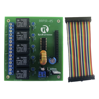 RRPIR05 - Tablilla interfaz de relevadores / 5 canales / 10A @ 120VCA / Arnés 20x2 pines / 32.8 pies / Raspberry Pi 40 pines
