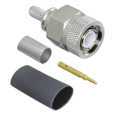 TC-195-TM-X - Conector TNC Macho / Anillo Plegable / Pin Soldable / Latón Plateado / 50 Ω / VSWR 1.3 hasta 6 GHz