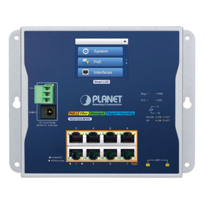 WGS-5225-8P2SV - Switch Industrial / 8 Puertos Gigabit PoE+ / 2 Puertos SFP 2.5G / Pantalla Táctil LCD / IP30 / -20 a 70°C / 240W PoE