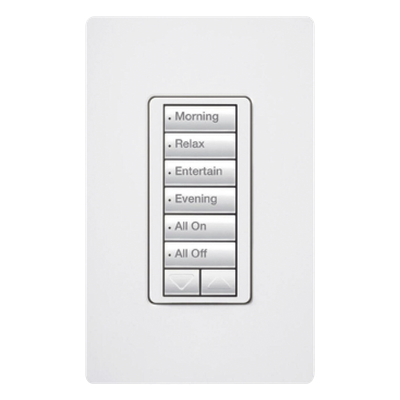 RRDHN6BRLWH - Teclado Híbrido con Atenuador / 6 Botones Programables / 450 W Incandescente / 100 W LED/CFL / Control de Neutro / Radiofrecuencia 431-437 MHz / Hasta 9 m (29.5 ft) de Repetidor