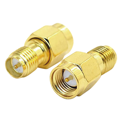 TT-RM-0021 - Adaptador RF / SMA Macho a SMA Hembra Inverso / Montaje en Línea / Cuerpo Bronce con Oro / Aislante Teflón