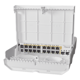 CRS318-16P-2S+OUT - CRS318-16P-2S+OUT, netPower 16P, Switch Exteriores, 16 GEth PoE 802.3af/at, 2 SFP+ 10G, RouterOS/SwitchOS