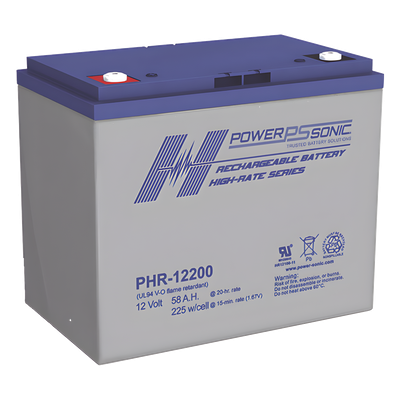 PHR-12200-M6 - Batería de Respaldo / 12V / 58Ah / AGM-VRLA / Terminales M6 / Certificación UL