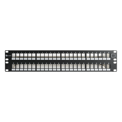 KPNL-F2-48-01S - Patch Panel UTP Keystone de 48 Puertos Modular (Vacío), Plano, 2UR, Compatible con Jacks Keystone UTP Z-MAX y MAX