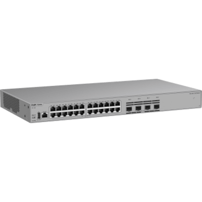 RG-CS61-24GT4MS-P - Switch de Acceso Capa 3 / 24 Puertos Gigabit PoE+ / 4 Puertos SFP 2.5GE / 370W PoE / VSU / OSPF / RIP / Protección contra Sobretensiones 10kV / Ventilador Fijo / Línea Cybrey