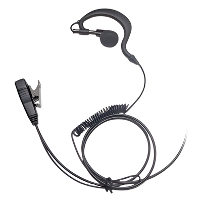 TX-110N-H02 - Micrófono-Audífono Profesional / Gancho Ajustable en Forma de G / Cable con Resorte / PTT de Solapa / Compatible con Radios Hytera y Telox