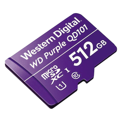 WD512MSD - Memoria microSD de 512 GB PURPLE, Especializada Para Videovigilancia, 10 VECES MAYOR DURACIÓN, 3 AÑOS DE GARANTIA