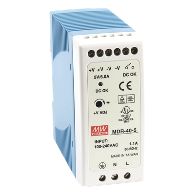 MDR-40-5 - Fuente de Poder Industrial / Riel DIN / 5VCC 40W / Entrada Universal 85-264VAC / 1.31 x 3.54 x 3.94 in