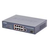 FGSD-1011HP - Switch no Administrable 8 puertos 10/100 PoE 802.3af/at 135W, 1 puerto Uplink 10/100/1000 y 1 SFP 100/1000 para escritorio