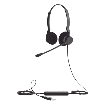 BIZ-2300-DUO-USB-UC - Auriculares USB / Diadema Binaural / Cancelación de Ruido / PeakStop 118 dB / Brazo FreeSpin 360° / Cable Reforzado