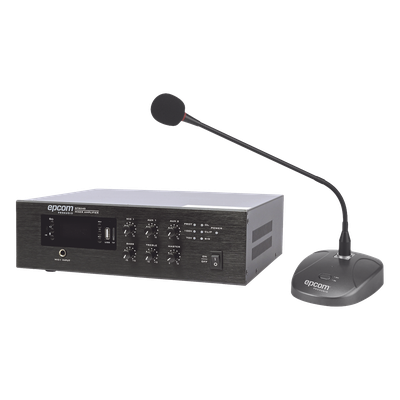 SFB240/MIC - Amplificador de Audio / 240W RMS / Sistema 70/100V / Bluetooth / MP3 / FM / Micrófono de Escritorio