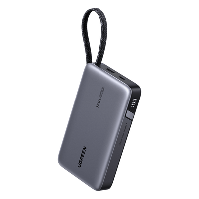 55992B - Power Bank / 20000mAh / 72Wh / Carga Rápida 100W PD 3.0 / Salida Múltiple 145W / Cable USB-C Integrado / Compacto 139x80x27 mm