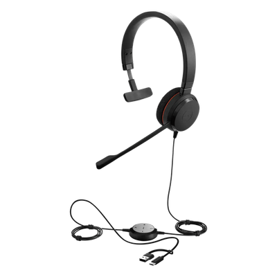 EVOLVE20MONOMSUSBC/A - Headset Profesional Mono / USB-C/A / Cancelación de Ruido / Certificación Microsoft Teams / Altavoces 28 mm