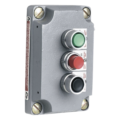 HUB-XCS-2A8 - Cubierta para Estación de Control / Tres Botones Pulsadores Rojo-Verde-Negro / Aluminio Libre de Cobre / Áreas Clasificadas Clase I Div 1 y 2 / NEMA 7 y 9