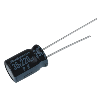 0220M0035V - Capacitor Electrolítico Radial en Aluminio de 220 µFd, 35 Vcc, 105 °C, 10 x 12.5 mm.
