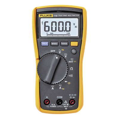 FLUKE-115 - Multímetro Digital / Valor Eficaz Verdadero 6000 Recuentos / CAT III 600 V / Protección 6 kV / Pantalla LED Retroiluminada