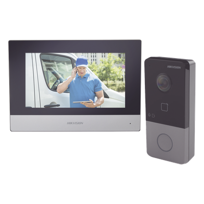 DS-KIS603-P - Kit de Videoportero IP / PoE / 1080p / Monitor Táctil 7" / IR 3 m (9.8 ft) / Lector MIFARE / IP65 / 1 Departamento