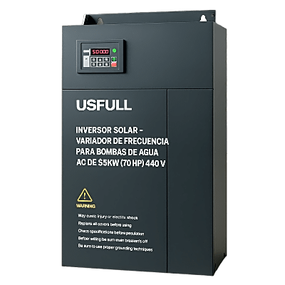FU9000SI055G9 - Inversor Solar Variador de Frecuencia / 55 kW (70 HP) / 440V Trifásico / MPPT Automático / Rango DC 300-850V / Instalación hasta 50 m (164 ft)