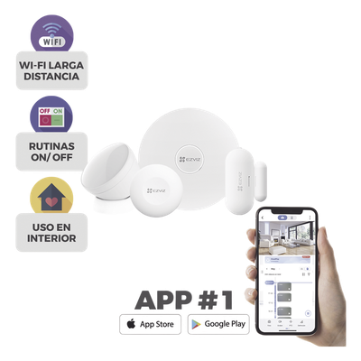 CS-B1 - Kit de Alarma Inalambrico / Incluye: 1 Hub, 1 Sensor PIR, 1 Contacto Magnético y 1 Smart Boton / Configuración y Visualización por App Móvil EZVIZ / Protocolo Zigbee